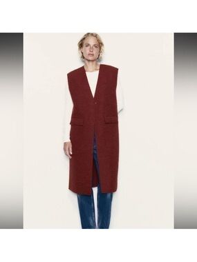 Zara Long Sleeveless Knit Vest - Deep Brick